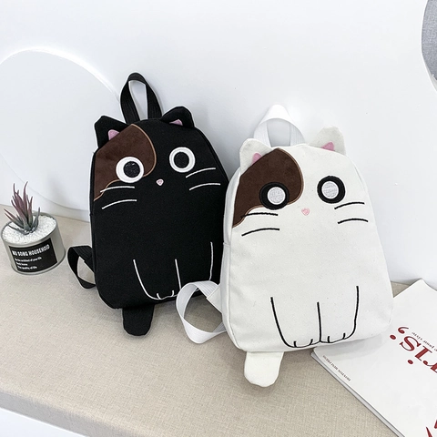 Zaino in Poliestere con Ricamo a Gatto per Donna Stile Giapponese Kawaii Cartella con Orecchie 3D per Ragazza Quotidiana