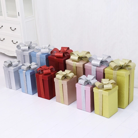 Cajas De Regalo Decorativas De Navidad Adornos Papel Brillante Con Lazo Para Fiesta Escaparate Diseño Rectangular