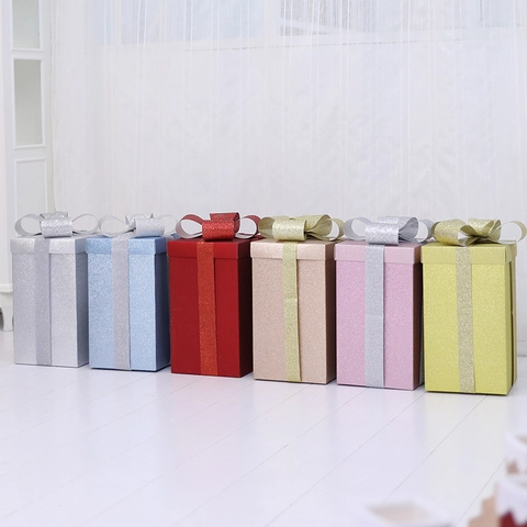 Cajas De Regalo Decorativas De Navidad Adornos Papel Brillante Con Lazo Para Fiesta Escaparate Diseño Rectangular