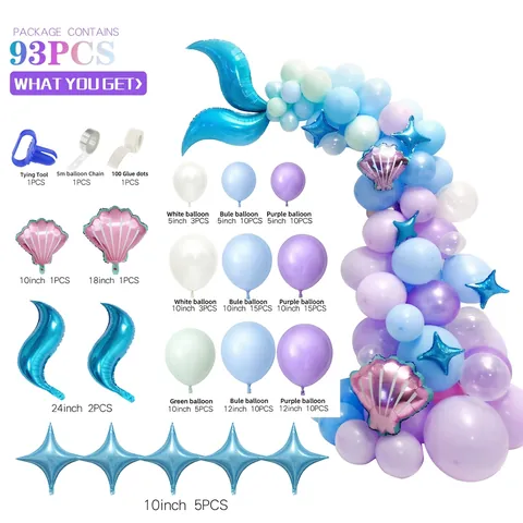 Decorazione Arco Ghirlanda Palloncini Sirena Lattice Alluminio Conchiglia Coda Stella Compleanno Ragazze Baby Shower Tema Mare Da Sogno