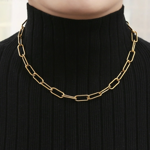 Minimalist Paperclip Link Chain Necklace Stainless Steel Geometric Adjustable Fashion Jewelry Accessory For Women