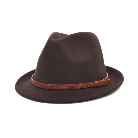 Vintage Μάλλινο Τσόχινο Καπέλο Fedora Με Διακοσμητική Δερμάτινη Ζώνη Με Σχέδιο Κυμάτων Για Άνδρες Και Γυναίκες