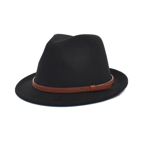 Vintage Μάλλινο Τσόχινο Καπέλο Fedora Με Διακοσμητική Δερμάτινη Ζώνη Με Σχέδιο Κυμάτων Για Άνδρες Και Γυναίκες