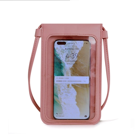 Women Crossbody Phone Bag PU Leather With Touch Screen Clear Window Tassel Decor Flip Cover Wallet For Daily Life
