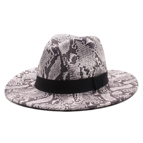 Cappello Fedora Con Stampa Serpente Moda Feltro Di Lana Tesa Larga Jazz Cap Con Fascia Nera Stile Vintage Unisex