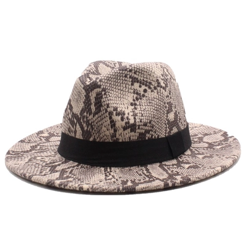 Cappello Fedora Con Stampa Serpente Moda Feltro Di Lana Tesa Larga Jazz Cap Con Fascia Nera Stile Vintage Unisex