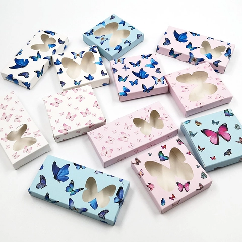 Empty Eyelash Packaging Box Butterfly Pattern Cardboard Case With Transparent Window For False Lashes Storage