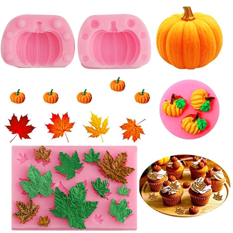 3D Pumpkin Maple Leaf Silicone Molds Pink DIY Baking Cake Chocolate Candy Fondant Halloween Harvest Decor