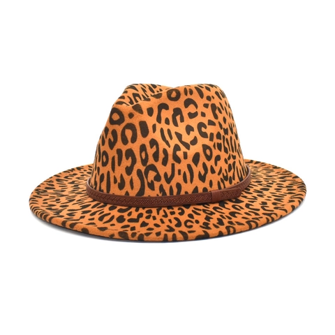 Cappello Fedora Leopardato In Feltro Di Lana Tesa Larga Con Cintura Intrecciata Vintage Jazz Panama Per Donna Uomo