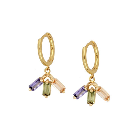 Orecchini a Cerchio Minimalisti in Rame per Donna Con Perno in Argento Sterling 925 Zirconia Colorata Gioielli alla Moda