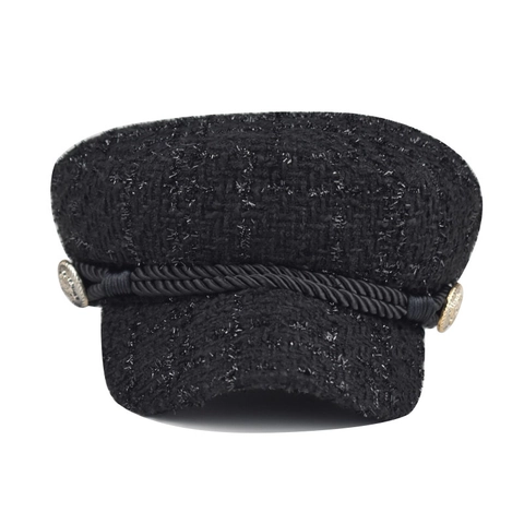 British Style Women Tweed Newsboy Hat Glitter Octagonal Baker Boy Cap Vintage Navy Hat With Metal Button Winter Warm Headwear