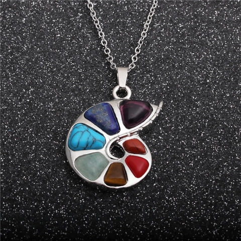 Collana Pietra Guarigione Acciaio Inossidabile Ciondolo Sette Chakra Prisma Esagonale Cuore Forma Spirale Gioielli Moda Per Donne