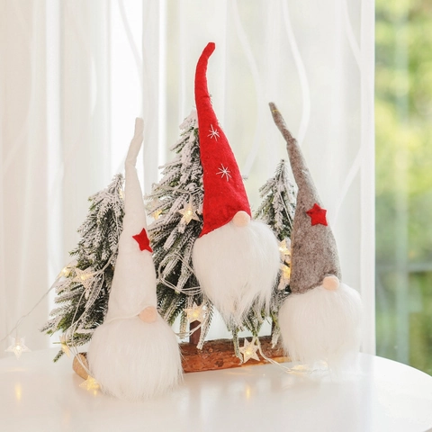 Gnomi Di Natale Decorazioni Bambola Senza Volto Tomte Nordico Ornamenti Cappello Lungo Stella Fiocco Di Neve Barba In Pelliccia Sintetica Per Casa Tavolo