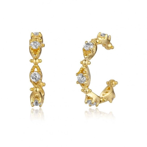 Copper Zircon Ear Cuff Non Pierced 18K Gold Plated C Shaped Clip On Earring For Women Minimalist Fashion Jewelry