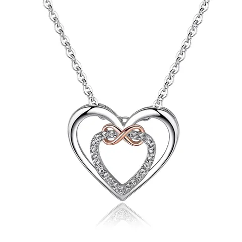 Doppelherz Unendlichkeit Anhänger Halskette Kupfer Zirkonia Zweifarbig Roségold Silber Schmuck Für Damen Mode Pendeln Accessoire