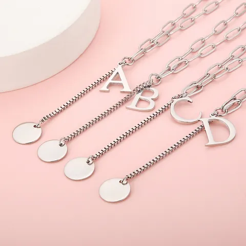 Collana Letra Iniziale Acciaio Inossidabile Ciondolo Alfabeto Catena Mista Graffetta Gliederkette Disco Rotondo