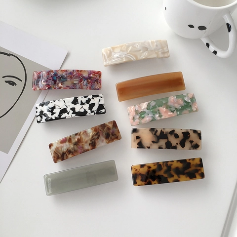 Vintage Acetate Rectangular Hair Clip For Women French Simple Checkered Marble Tortoiseshell Pattern Spring Clip Hair Accessory