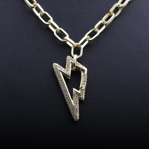 Μενταγιόν Αστραπή Κολιέ Χαλκός Iced Out Rhinestone Κουβανέζικη Αλυσίδα Hip Hop Punk Style Κοσμήματα Για Άνδρες Γυναίκες