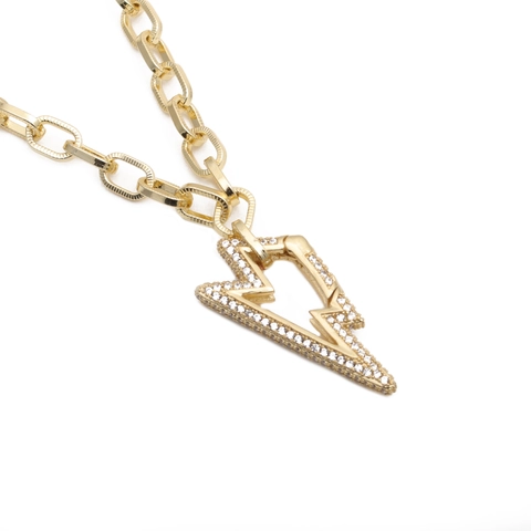 Μενταγιόν Αστραπή Κολιέ Χαλκός Iced Out Rhinestone Κουβανέζικη Αλυσίδα Hip Hop Punk Style Κοσμήματα Για Άνδρες Γυναίκες