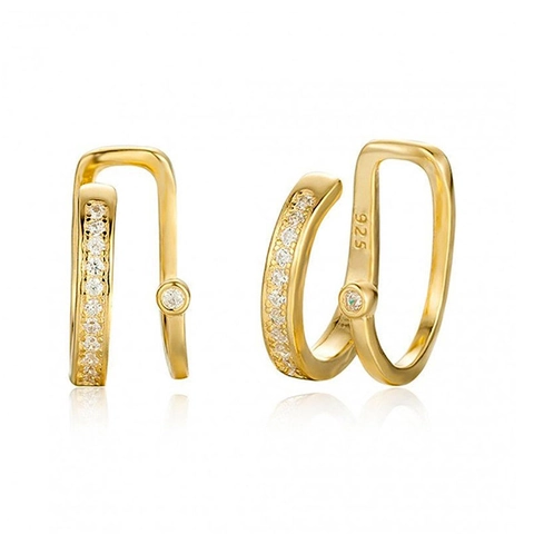 Manchette D'Oreille À Double Couche Cuivre Zircon Plaqué Or 18K Sans Perçage Clip Sur Cristal Incrusté Bijoux De Mode Pour Femmes