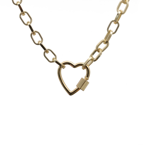 Heart Carabiner Pendant Necklace Copper Link O-Chain Hip Hop Streetwear Jewelry For Men Women