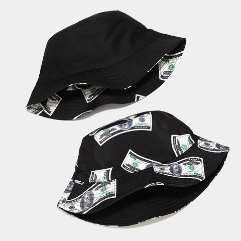 Wendbarer Anglerhut US Dollar Druck Polyester Sonnenschutz Hip Hop Streetwear Für Herren Damen