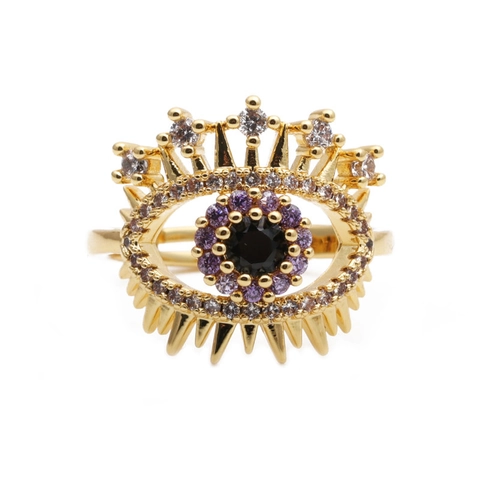 Evil Eye Adjustable Open Ring Copper Micro Pave Cubic Zirconia Boho Fashion Jewelry For Women