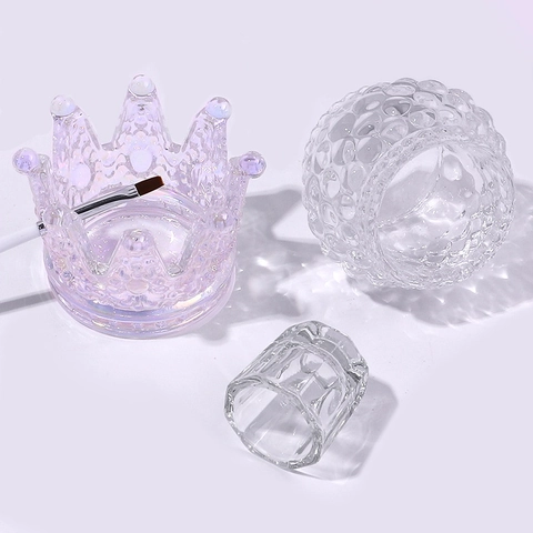 Nagelkunst Kristallen Beker Glas Acrylvloeistof Schaal Voor Penseelreiniger Manicure Gereedschap Iriserend Kroon Bloemvormen