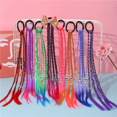 Elastici Per Capelli Con Parrucca Intrecciata Per Bambini Sfumati Colorati Fibra Sintetica Per Ragazze Trecce Lunghe