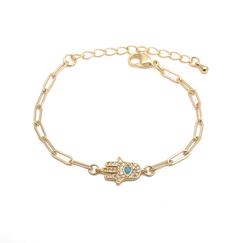 Hamsa Hand Boze Oog Paperclip Ketting Armband Koper Verguld Zirkonia Verstelbaar Hip Hop Amulet Sieraden Vrouwen