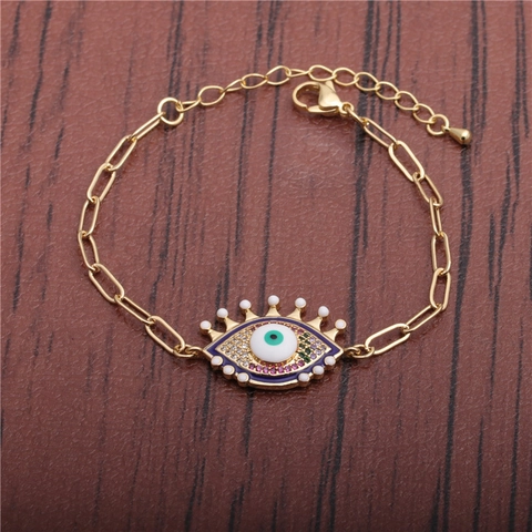 Evil Eye Verstellbares Kupferarmband Mit Buntem Zirkonia Und Emaille Hip Hop Modeschmuck Für Damen