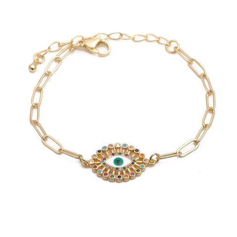 Böser Blick Armband Kupfer Mit Bunten Zirkonia Verstellbar Büroklammerkette Hip Hop Modeschmuck Für Damen Herren