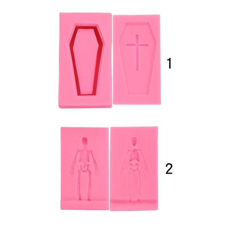 3D Coffin Cross Skeleton Halloween Silicone Mold For Fondant Chocolate DIY Epoxy Resin Soap Making Gothic Horror Decoration