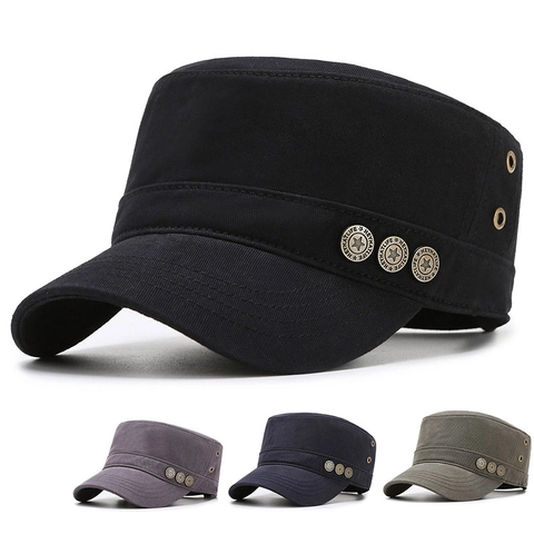 Herren Baumwolle Flatcap Cadet Military Cap Verstellbar Atmungsaktiv Sonnenhut Outdoor Lässig Militärstil Stern Metallschnalle