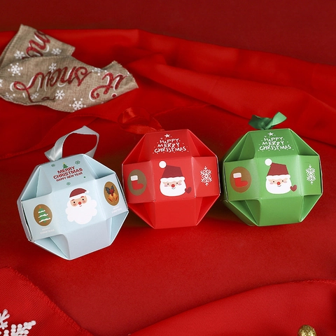 Scatola Di Caramelle Di Natale Poliedro Geometrico Cartone Carta Con Manico In Nastro Campanello Per Bomboniere Feste