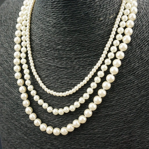 Elegante Mehrlagige Künstliche Perle Halskette Für Damen Legierung Galvanisiert Handgeknüpft Weiß Rundperle Statement Choker Schmuck