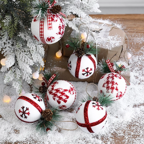 Palline Di Natale Schiuma Tessuto Con Pigne Aghi Di Pino Pied De Poule Decorazioni Da Appendere Per Albero