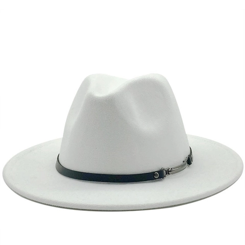 Fedora Hat Woolen Felt Wide Brim Vintage British Style Solid Color Leather Band Metal Buckle Unisex Jazz Cap