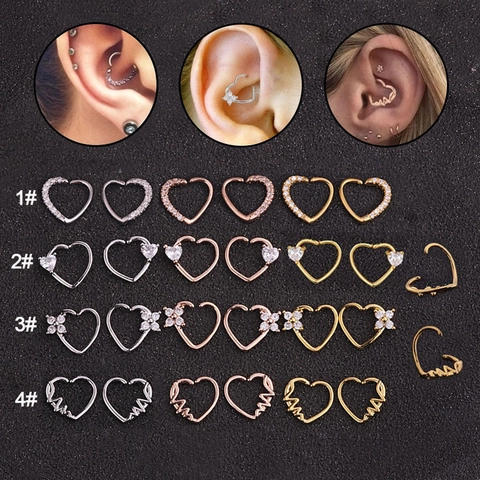 Heart Nose Rings Cartilage Ear Studs Copper Alloy Cubic Zirconia Piercing Jewelry Star Moon Shapes Fashion Women Accessory