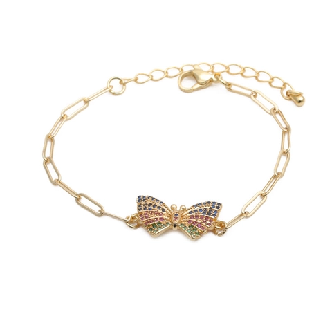 Schmetterling Anhänger Armband Kupfer Bunte Zirkon Büroklammer Gliederkette Verstellbar Hip Hop Mode Schmuck Für Damen