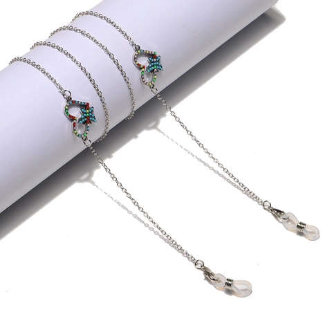 Brillenband Mit Schmetterling Herz Anhänger Legierung Bunte Rhinestone Rutschfeste Brillenkette Maskenhalter Für Damen