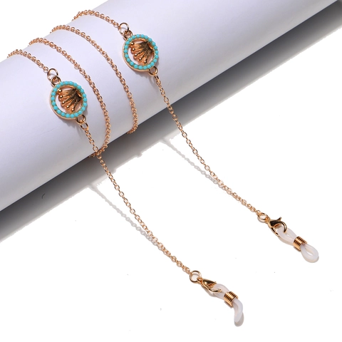 Glasses Chain With Turquoise Beads And Metal Crown Pendant Anti-Slip Eyewear Strap Mask Lanyard For Women Boho Gold Color
