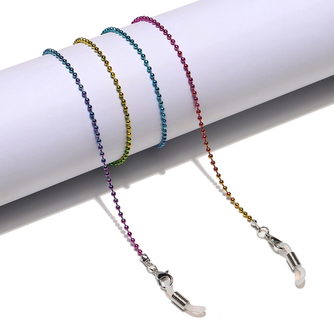 Colorful Rainbow Gradient Metal Bead Glasses Chain Anti-Slip Eyewear Strap Neck Holder With Adjustable Silicone Loops