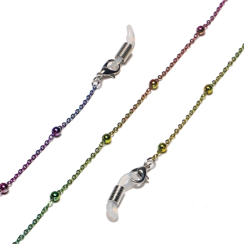 Rainbow Metal Eyeglasses Chain Anti Lost Sunglasses Strap Lanyard With Silicone Loops Fashion Neck Cord Holder