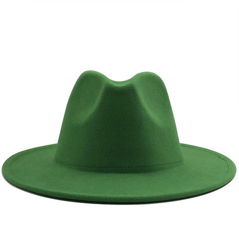 Wool Felt Fedora Hat Wide Brim Jazz Hat Contrast Color Green And Red Flat Brim Classic Pinch Crown Fashion Unisex