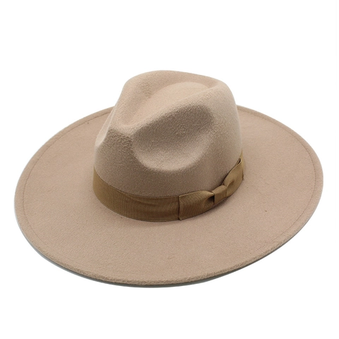 Fedora Hat Wool Felt Wide Flat Brim Vintage Jazz Style Ribbon Bow Decoration Unisex Autumn Winter Accessories