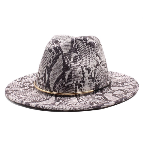 Chapeau Fedora Imprimé Serpent Feutre De Laine Large Bord Style Western Rétro Décor Barre Métallique Pour Hommes Femmes