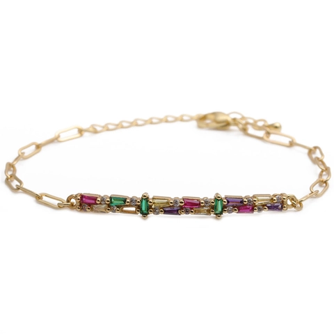 Hip Hop Cuban Bracelet Copper With Colorful Rectangle Cubic Zirconia Adjustable Paperclip Chain Fashion Jewelry For Women