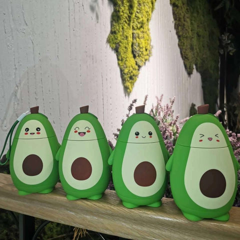 Gobelet En Verre À Double Parete En Forme D'Avocat Mignon Bouteille Isotherme Avec Étui En Silicone Couvercle Et Corde