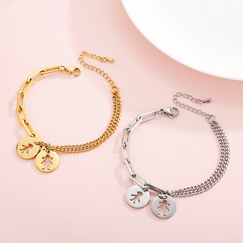 Bracciale A Catena In Acciaio Inossidabile Con Maglia Paperclip E Curb Pendente Tondo Cavo Bambino Bambina Donna
